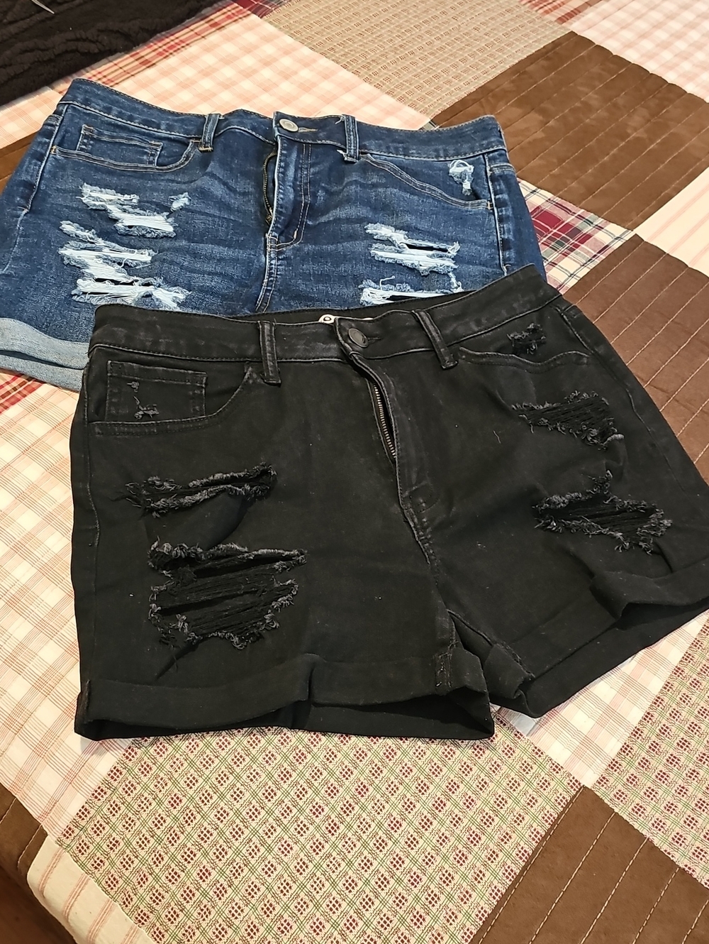 (2) SO Women's Distressed Black and Blue Denim Shorts